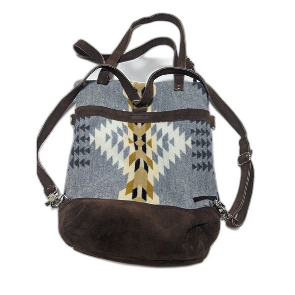 Mercy Grey Handmade Crossbody Bag Southwestern Pendleton Wool Oregon Leather - Picture 2 of 16